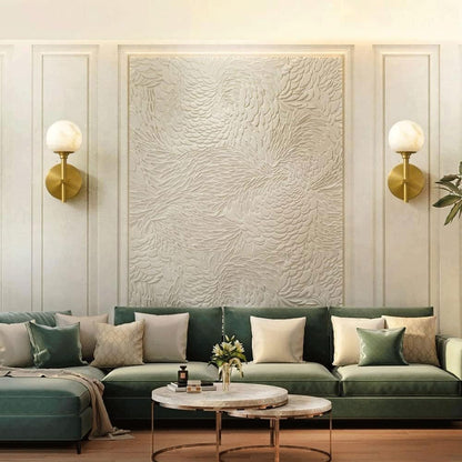 Royelux Modern Brass & Alabaster Globe Wall Sconce for Bedroom & Living Room.