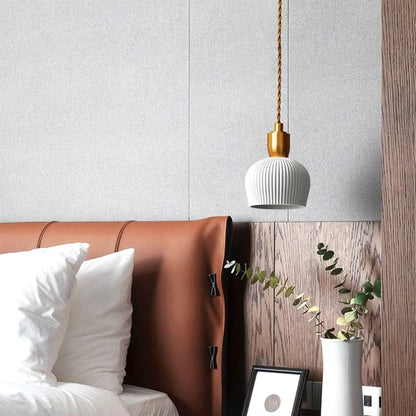 Royelux Modern Pleated Ceramic Pendant Light with Brass Accent for Kitchen Island
