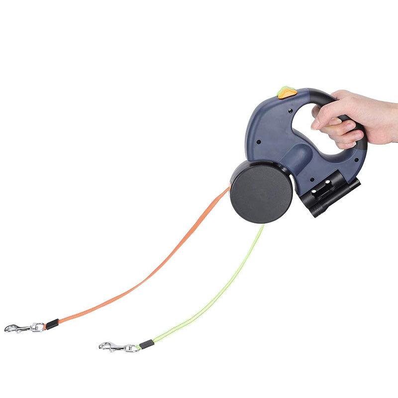 Furora Dual Dog Leash with Flashlight & Waste Bag Holder – Tangle-Free Walking for Two Dogs