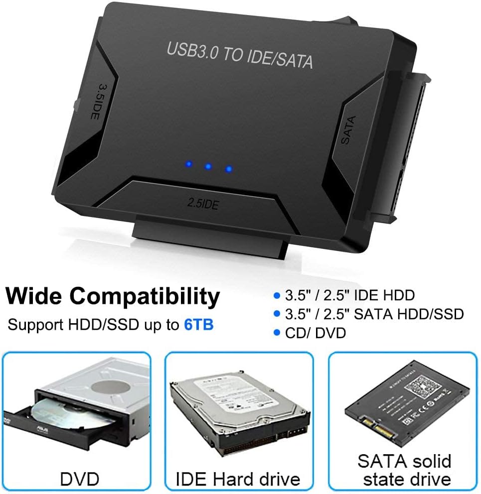 Luxora USB 3.0 to IDE/SATA Hard Drive Adapter for Easy File Recovery