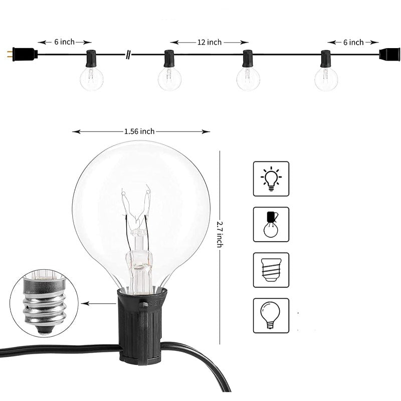 Royaleva Outdoor Dimmable String Lights - 20 ft LED Ambiance Lighting - Black / 20 ft