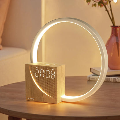 Lumora Halo Bedside Table Lamp With Alarm Clock Night Light