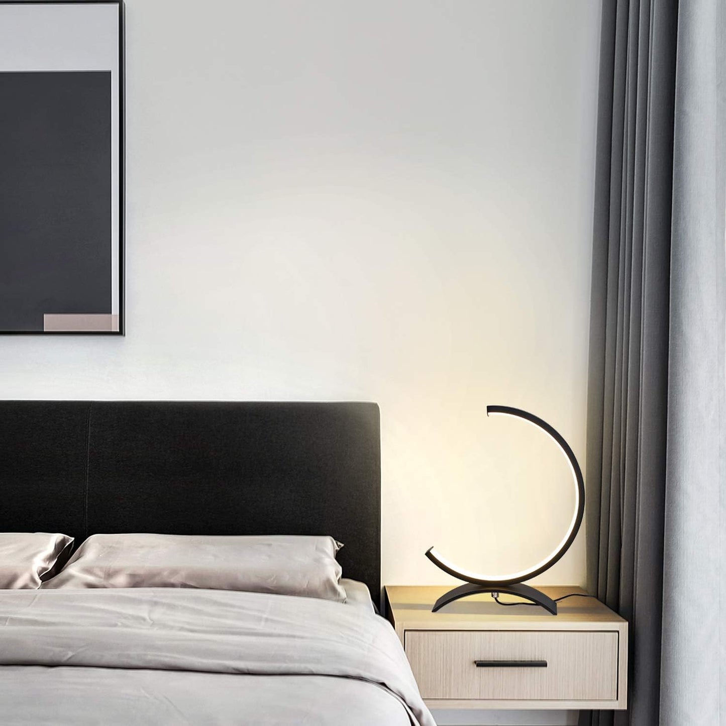 Royelux Modern LED Crescent Desk Lamp - Dimmable, Eye-Care, USB-Powered Table Light