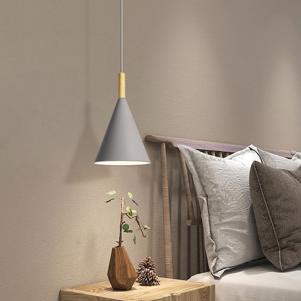 Royaleva Modern Nordic Black Cone Pendant Light With Wooden Top