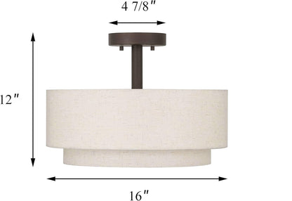 RoyaleGlow Modern Double-Tier Fabric Drum Flush Mount Ceiling Light