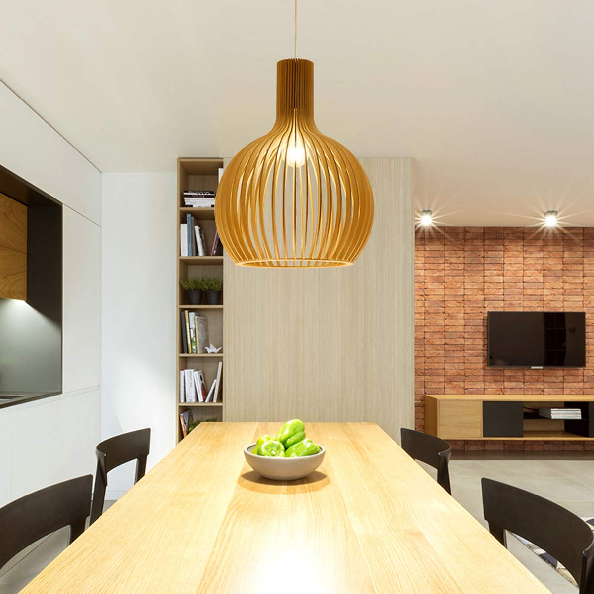 Royelux Modern Slatted Wooden Pendant Light for Dining Room Ambiance