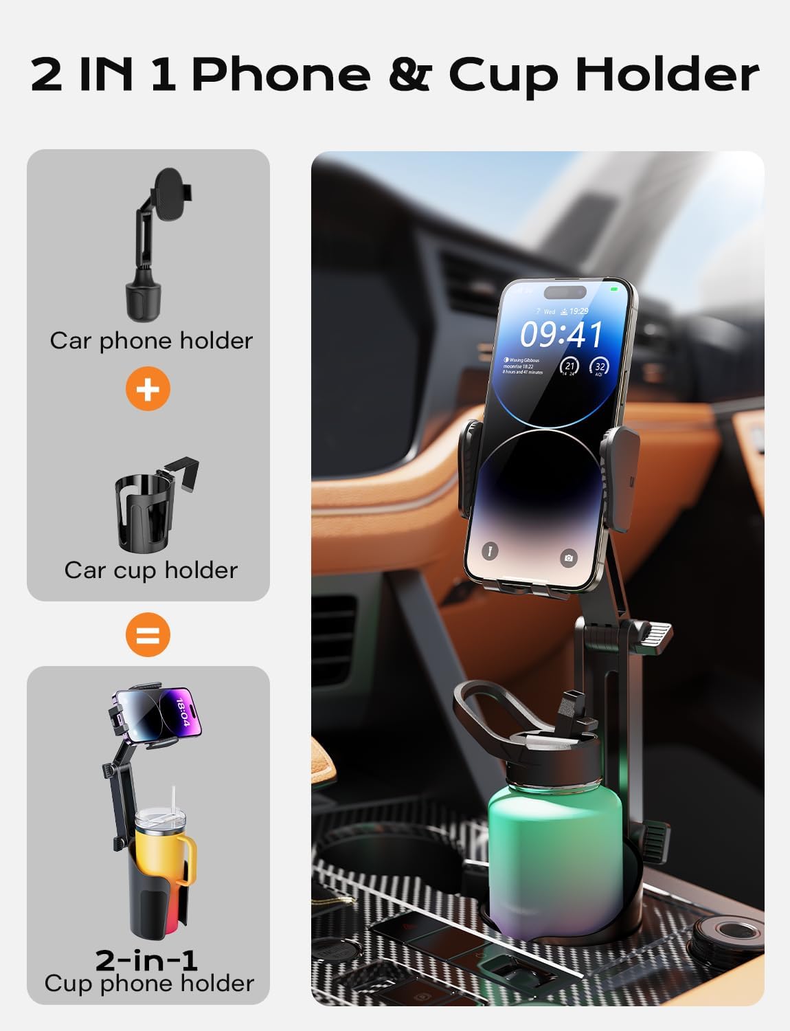 Luxora Phone Cup Holder Mount For Car - Adjustable Height