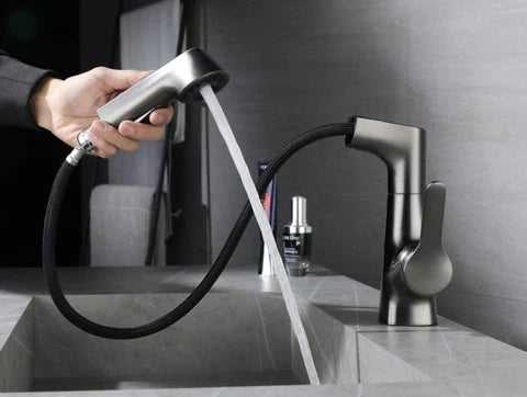 RoyaleGlow Bathroom Faucet With Rotating Retractable Hand Shower