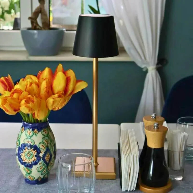 Dimmable Tall Table Lamp - Touch-Activated, USB-C Rechargeable Modern Lighting - Black/Gold