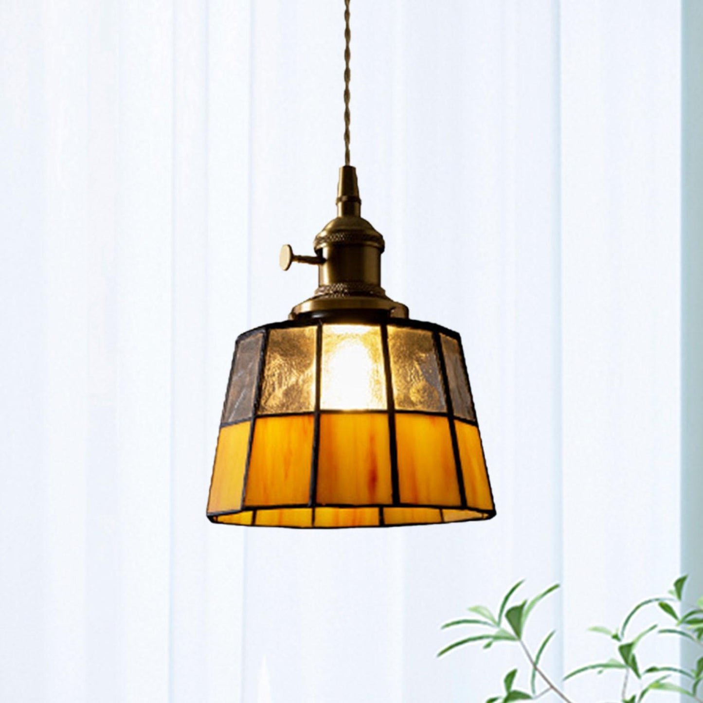 RoyaleGlow Vintage Tiffany Style Stained Glass Pendant Light for Bedroom, Balcony
