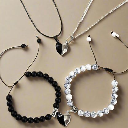 Royaleva Valentine's Magnetic Heart Couple's Necklace And Bracelet Gift Set