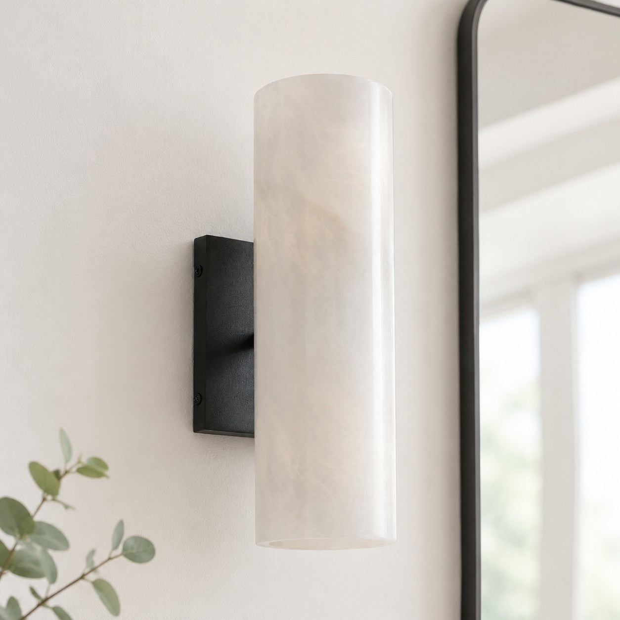 RoyaleGlow Modern Alabaster Wall Sconce - Brass Vanity Light Fixture