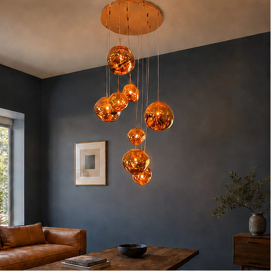 LuxRoyale Nordic Lava Chandelier-Modern Copper Irregular Glass Pendant Light