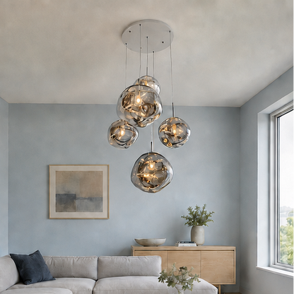 LuxRoyale Nordic Lava Chandelier-Modern Copper Irregular Glass Pendant Light