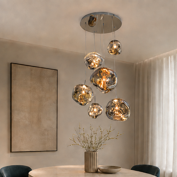 LuxRoyale Nordic Lava Chandelier-Modern Copper Irregular Glass Pendant Light