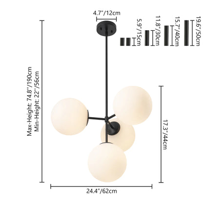 RoyaleGlow 4-Light Glass Globe Chandelier Mid-Century Modern 24 Inch