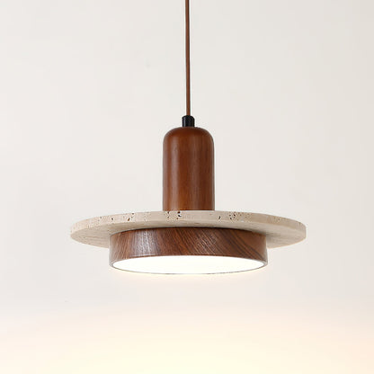 RoyaleGlow Wabi Sabi Travertine Stone & Wood Pendant Light - Modern Minimalist Lighting