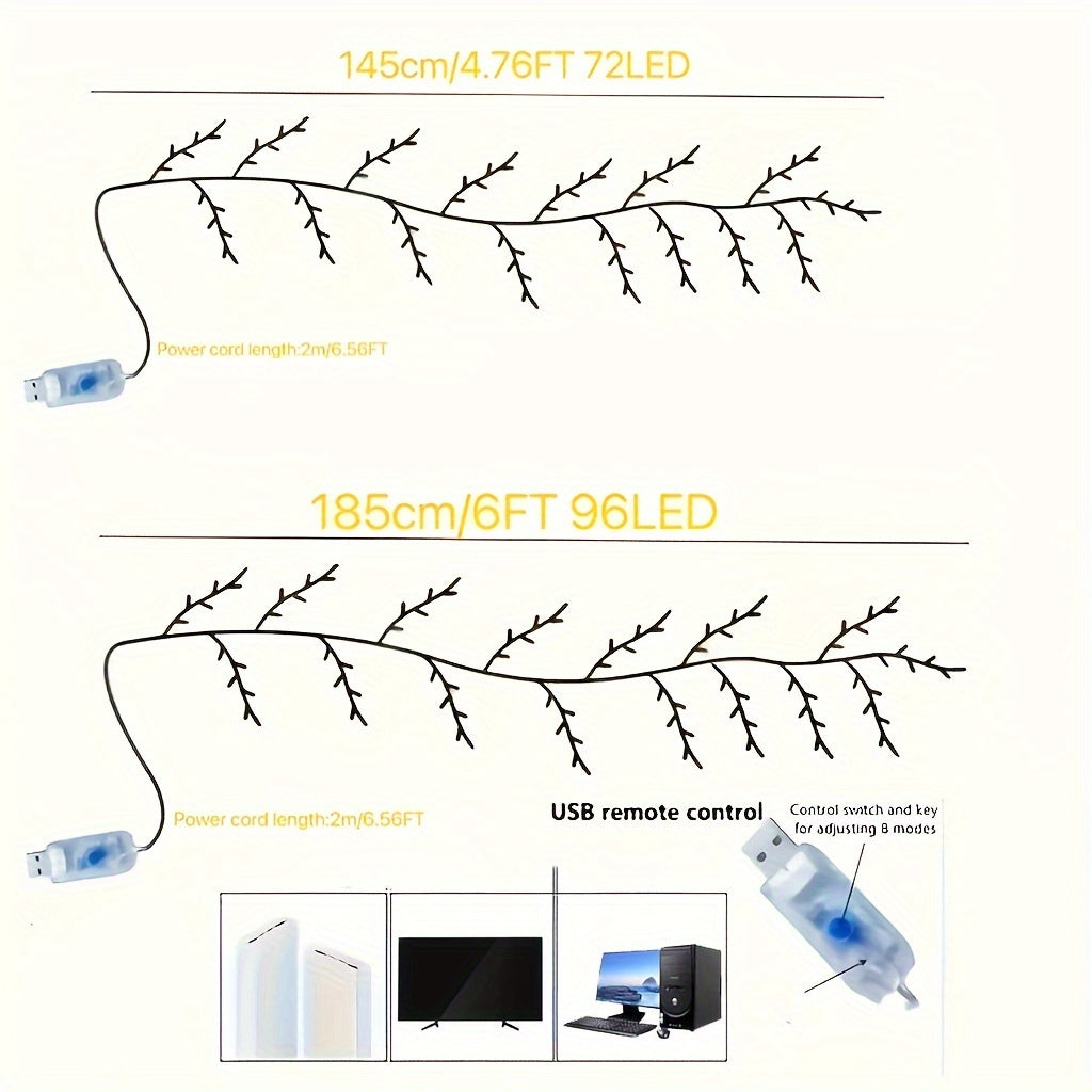 Christmas Vine Tree Lamp - 72/96 LED, 8 Lighting Modes, USB Plug-in, 4.7/6ft - 4.7ft