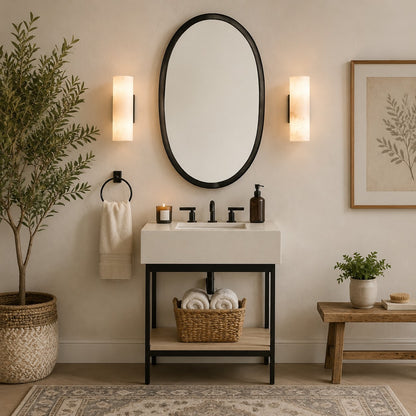 RoyaleGlow Modern Alabaster Wall Sconce - Brass Vanity Light Fixture