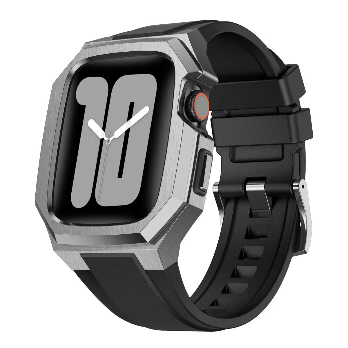 RoyaleGlow AP9009 Fluororubber Band Stainless Steel Case For Apple Watch