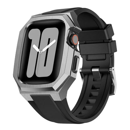 RoyaleGlow AP9009 Fluororubber Band Stainless Steel Case For Apple Watch