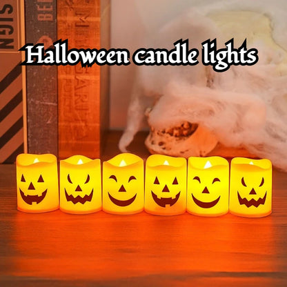 6Pcs LED Candle Light Battery Powered Pumpkin Skull Ghost Spooky Light Halloween Party Decora Ambiance Electronic Candle Lights 0