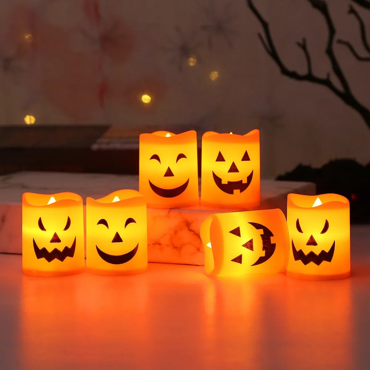 6Pcs LED Candle Light Battery Powered Pumpkin Skull Ghost Spooky Light Halloween Party Decora Ambiance Electronic Candle Lights 1