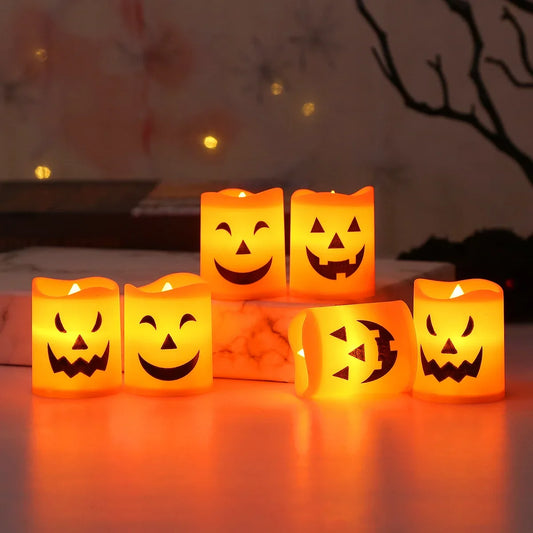 6Pcs LED Candle Light Battery Powered Pumpkin Skull Ghost Spooky Light Halloween Party Decora Ambiance Electronic Candle Lights 1