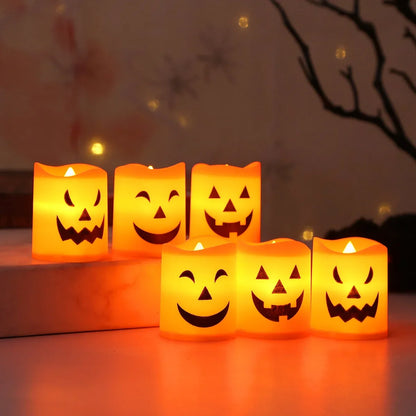 6Pcs LED Candle Light Battery Powered Pumpkin Skull Ghost Spooky Light Halloween Party Decora Ambiance Electronic Candle Lights 2