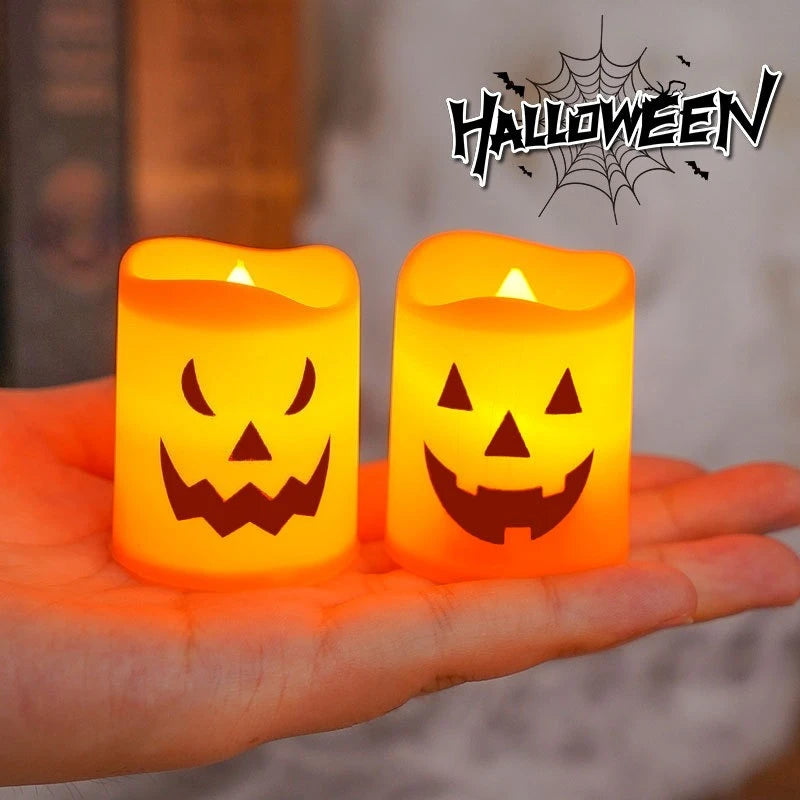 6Pcs LED Candle Light Battery Powered Pumpkin Skull Ghost Spooky Light Halloween Party Decora Ambiance Electronic Candle Lights 4