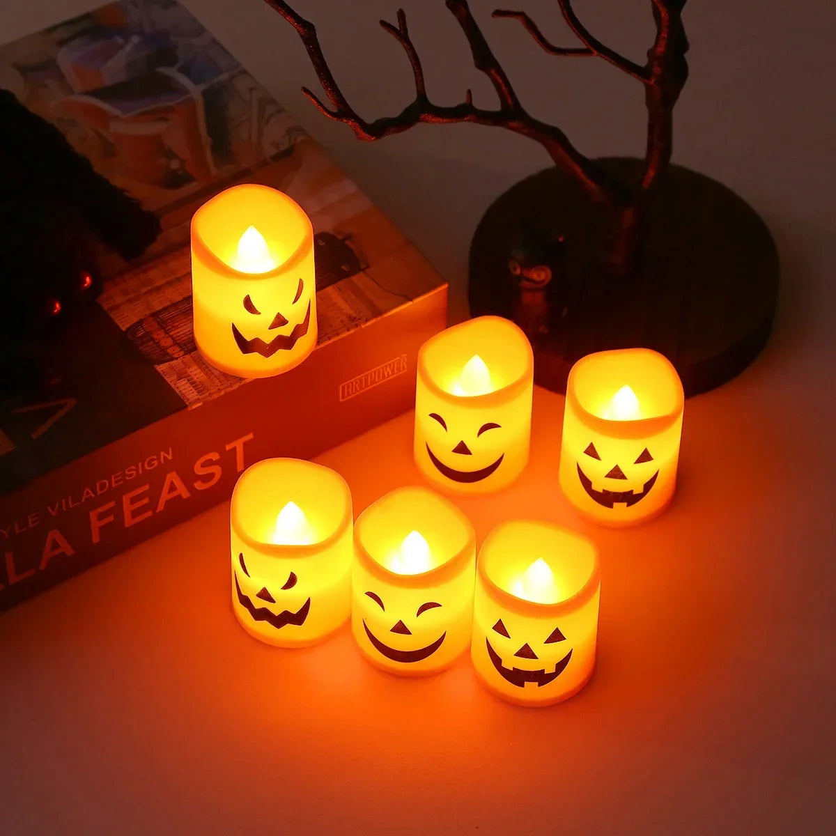 6Pcs LED Candle Light Battery Powered Pumpkin Skull Ghost Spooky Light Halloween Party Decora Ambiance Electronic Candle Lights 5