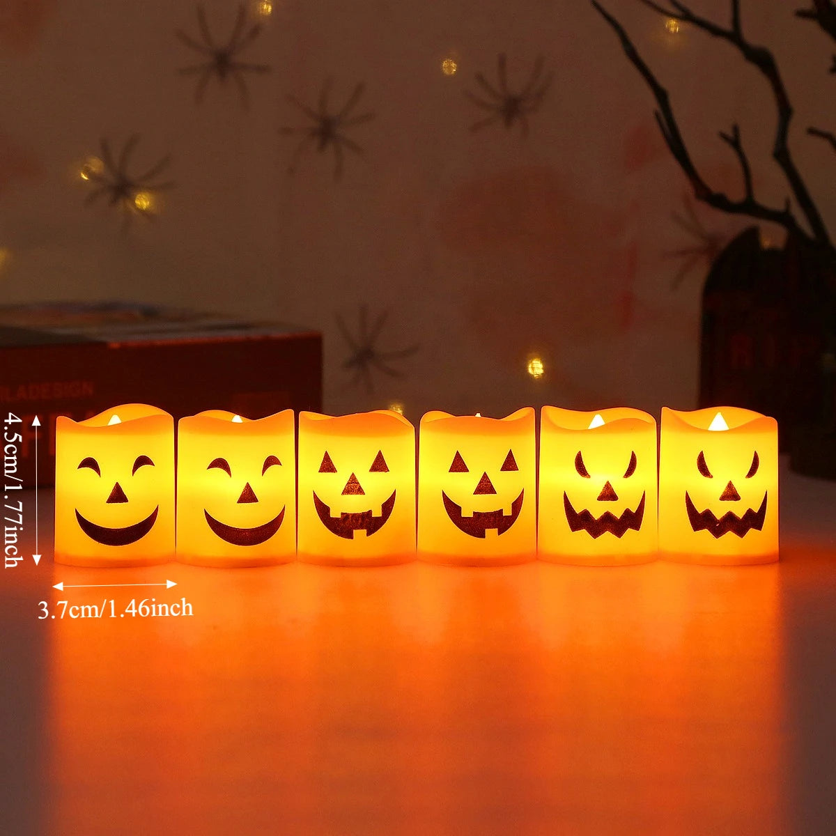 6Pcs LED Candle Light Battery Powered Pumpkin Skull Ghost Spooky Light Halloween Party Decora Ambiance Electronic Candle Lights 6