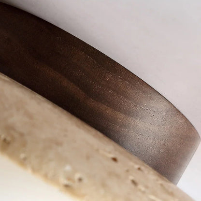 RoyaleGlow Japandi Travertine Wood LED Flush Mount Ceiling Light - Modern Minimalist