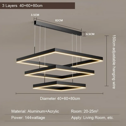 RoyaleGlow Modern Square LED Chandelier for Living Room, Dining Room & Kitchen Island