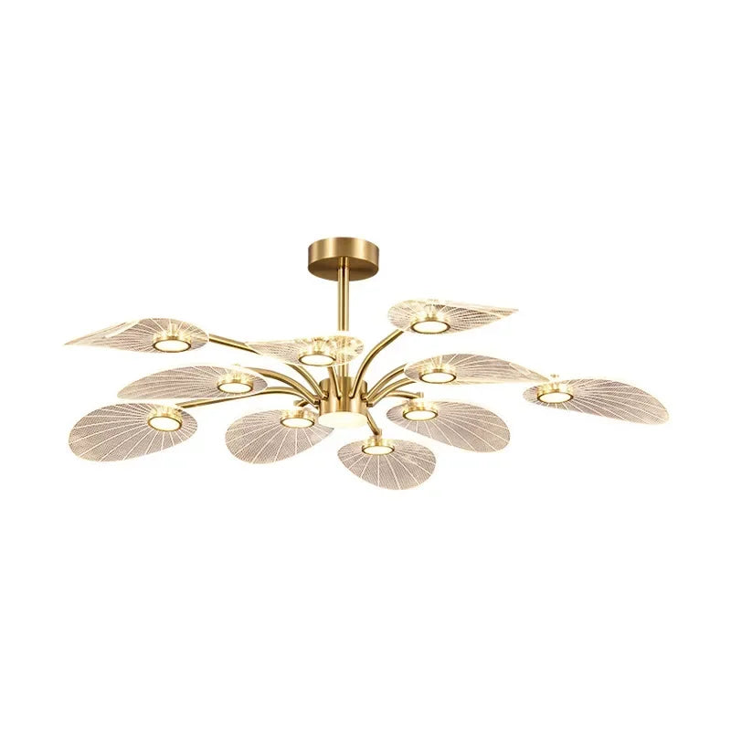 Royelux Modern LED Chandelier with Petal Acrylic Shades - Brushed Gold Finish