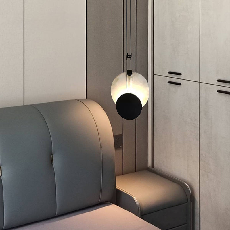 LuxRoyale Luna Alabaster LED Pendant Light-Black & White Disc Design