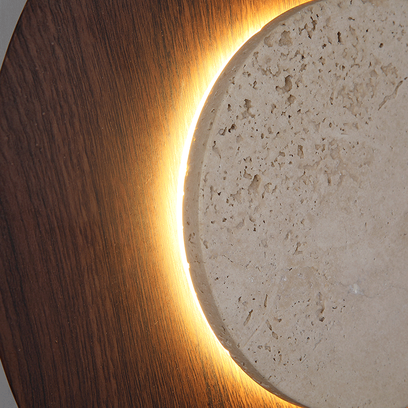 RoyaleGlow Yellow Travertine Round Wall Lamp-Modern Stone Lighting Fixture