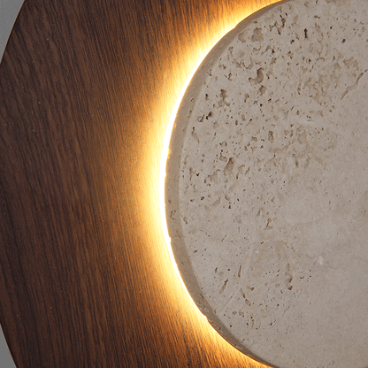 RoyaleGlow Yellow Travertine Round Wall Lamp-Modern Stone Lighting Fixture