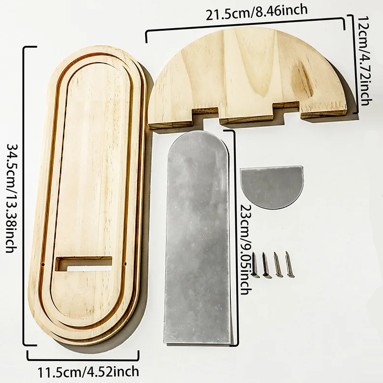 RoyaleGlow Modern Arched Wall Mirror with Integrated Wood Shelf