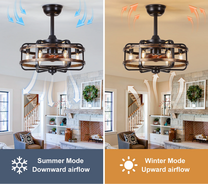 Royelux Industrial Flush Mount Ceiling Fan With Lights And Remote Control - Rustic Walnut Finish