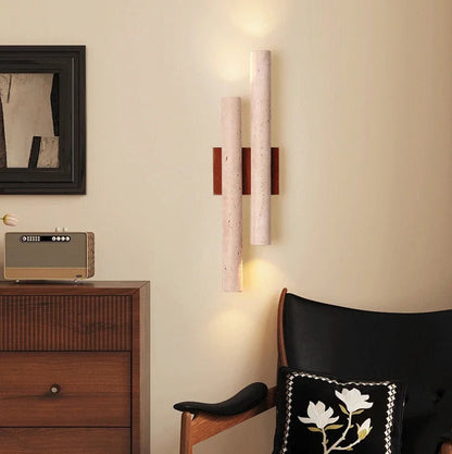 LuxRoyale Travertine Stone Wall Sconce Light - Modern Up Down Bedroom Lamp 50cm