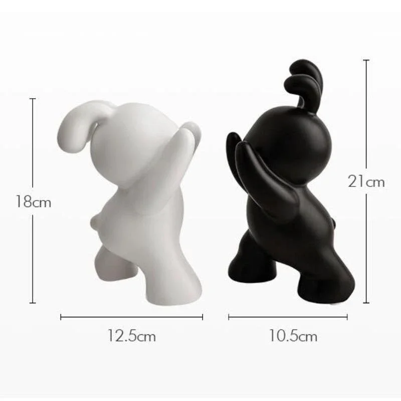 Royelux Modern Bunny Bookends - Black & White Ceramic Rabbit Statues for Shelves