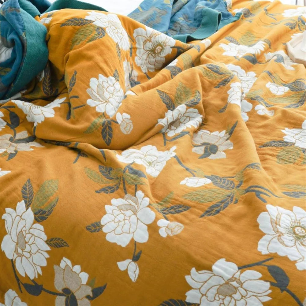 Lumora Reversible Cotton Quilt With Boho Yellow Floral Design, Soft Durable Comfort