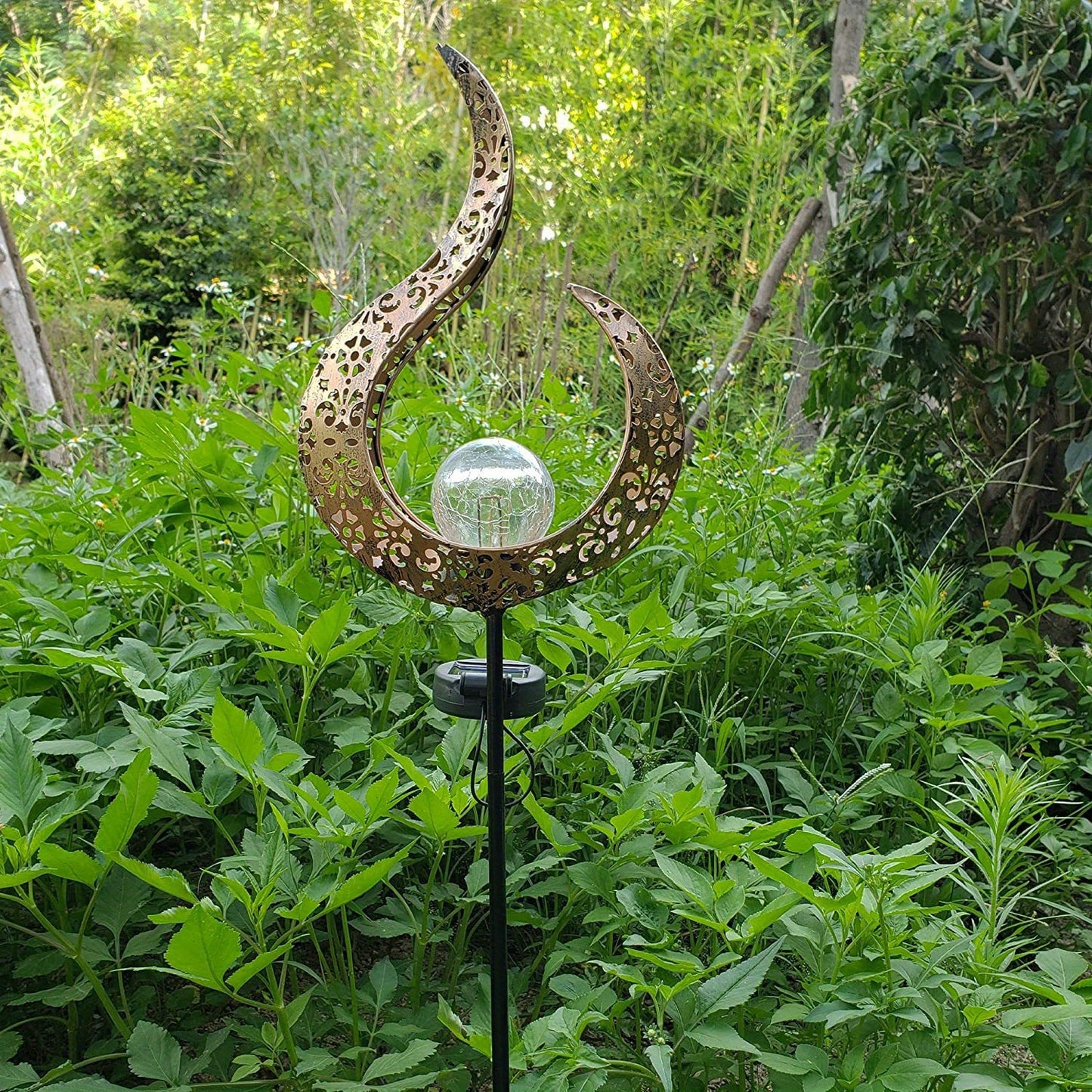 Rayvia Ornate Metal IP65 Solar Garden Stake Light with Cracked Glass Globe