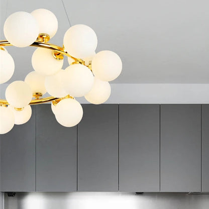 LuxRoyale Modern Gold Chandelier with White Glass Globes for Living Room