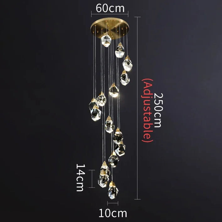 Royelux Gold LED Crystal Chandelier Pendant Ceiling Light, Adjustable Drop