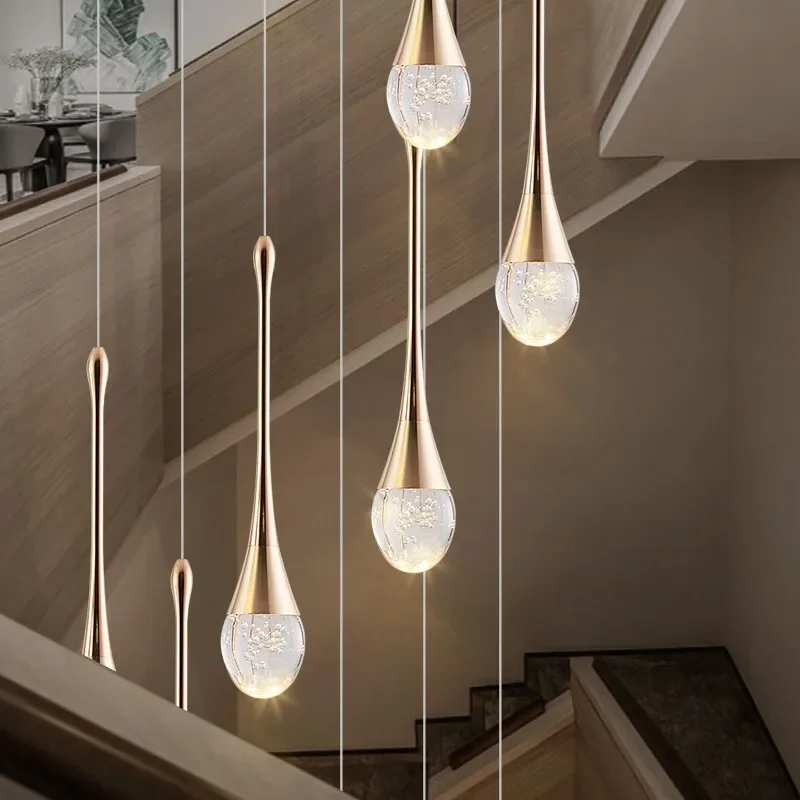 LuxRoyale Waterfall Gold LED Crystal Chandelier for Staircase Entryway