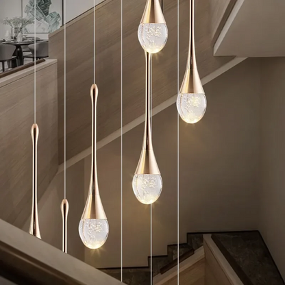 LuxRoyale Waterfall Gold LED Crystal Chandelier for Staircase Entryway