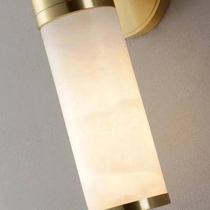 RoyaleGlow Art Deco Alabaster Sconce - Antique Brass Cylindrical Wall Lamp