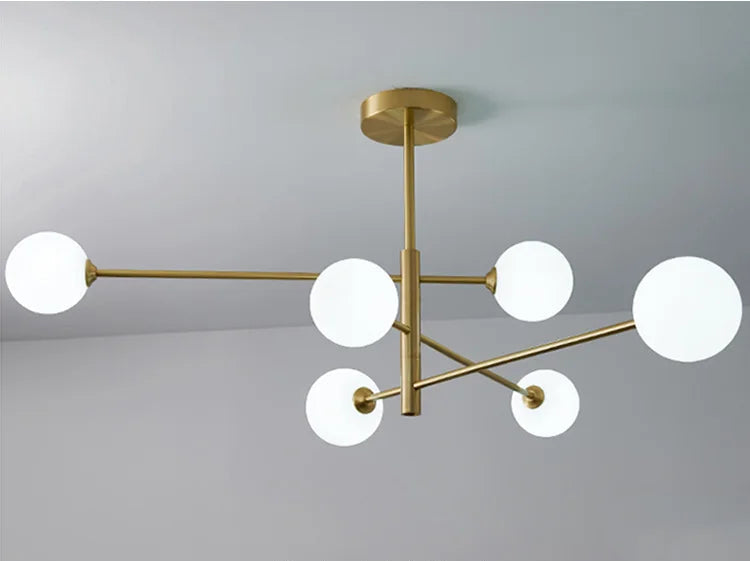 RoyaleGlow Mid-Century Modern 6-Light Gold Sputnik Chandelier with LED Glass Globes